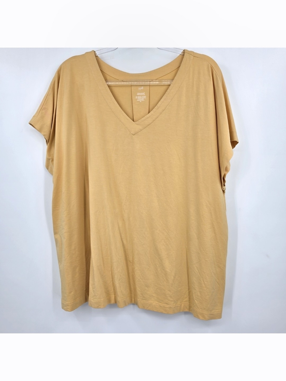J. Jill Luxe Supima Pleat-back Tee 2X Yellow Short Sleeve V Neck